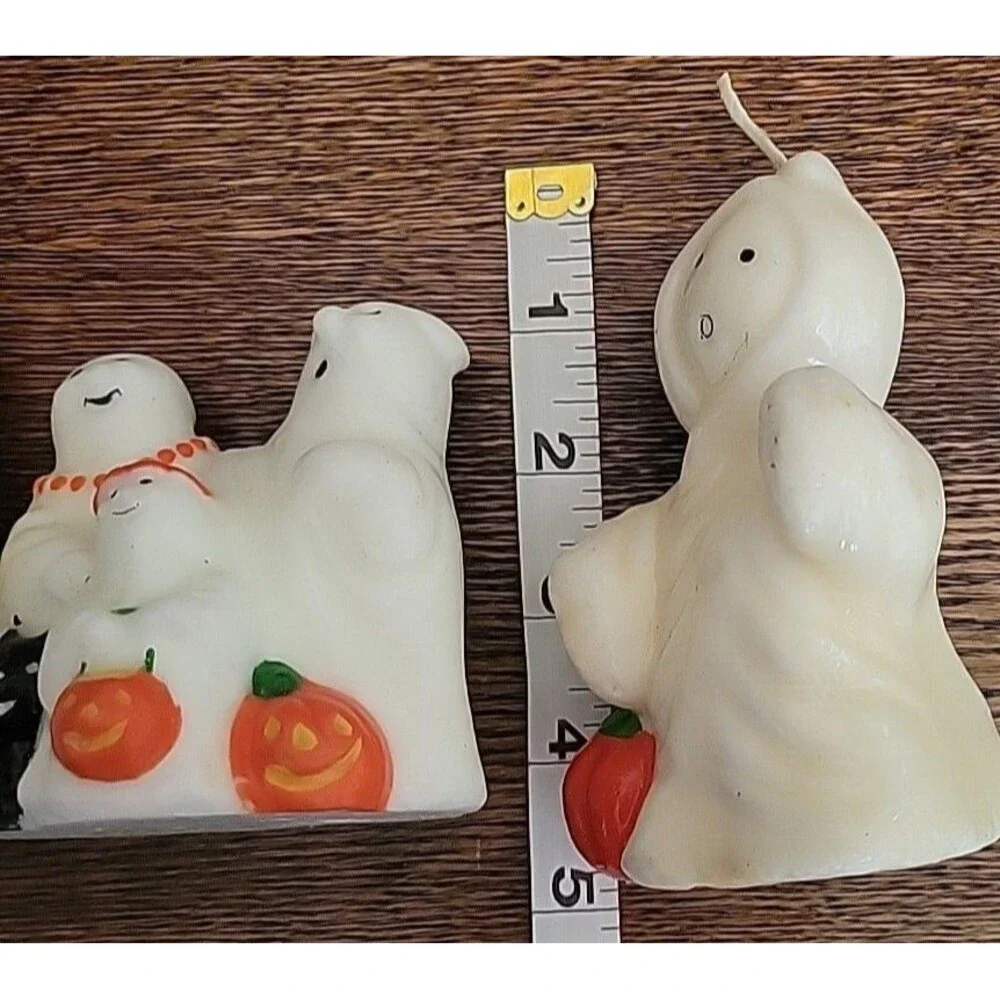 Lot of 3 Vintage Ghost Candles Glow in the Dark Family Ghost Jack O Lantern